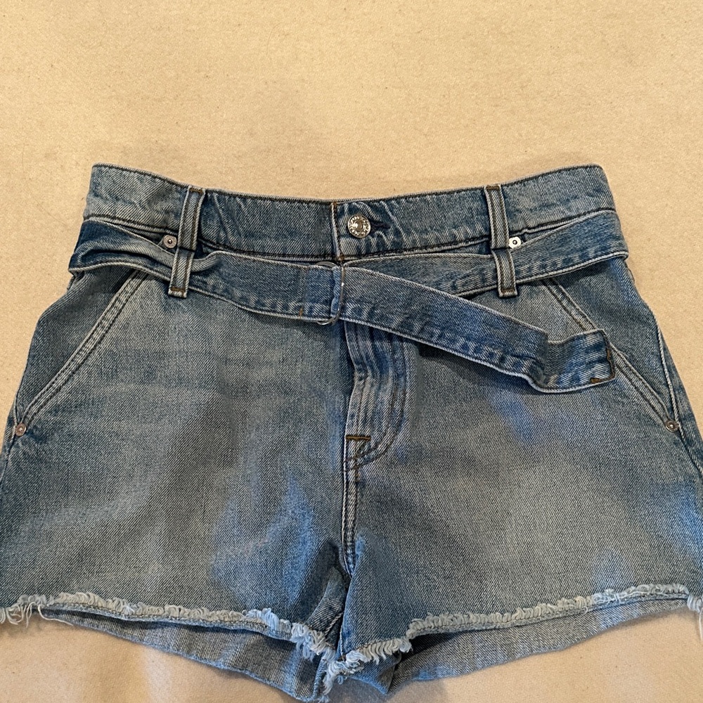 7 For All Mankind Half-Belted Denim Paperbag shorts SZ 27